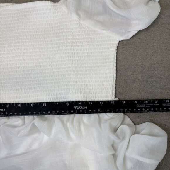 J Gee Dress 2X Wihite Tiered Smocked Sheer Ruffle Midi Boho Romantic Cottagecore - Picture 6 of 8